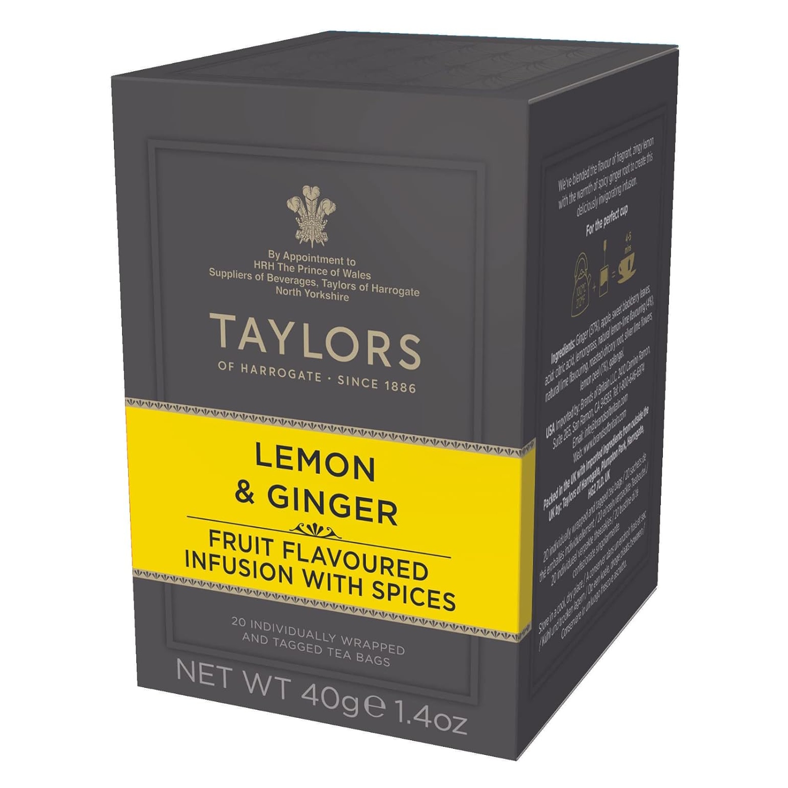 ovocný čaj CITRÓN a ZÁZVOR 20 sáčků / 40g od Taylors of Harrogate 