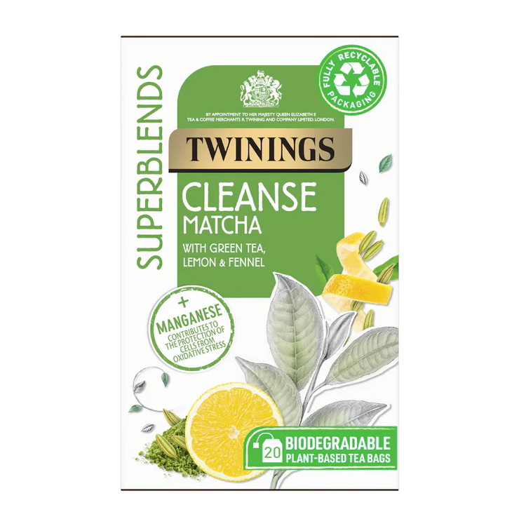 čaj SUPERBLENDS CLEANSE MATCHA se zeleným čajem, citrónem a fenyklem (20 sáčků)