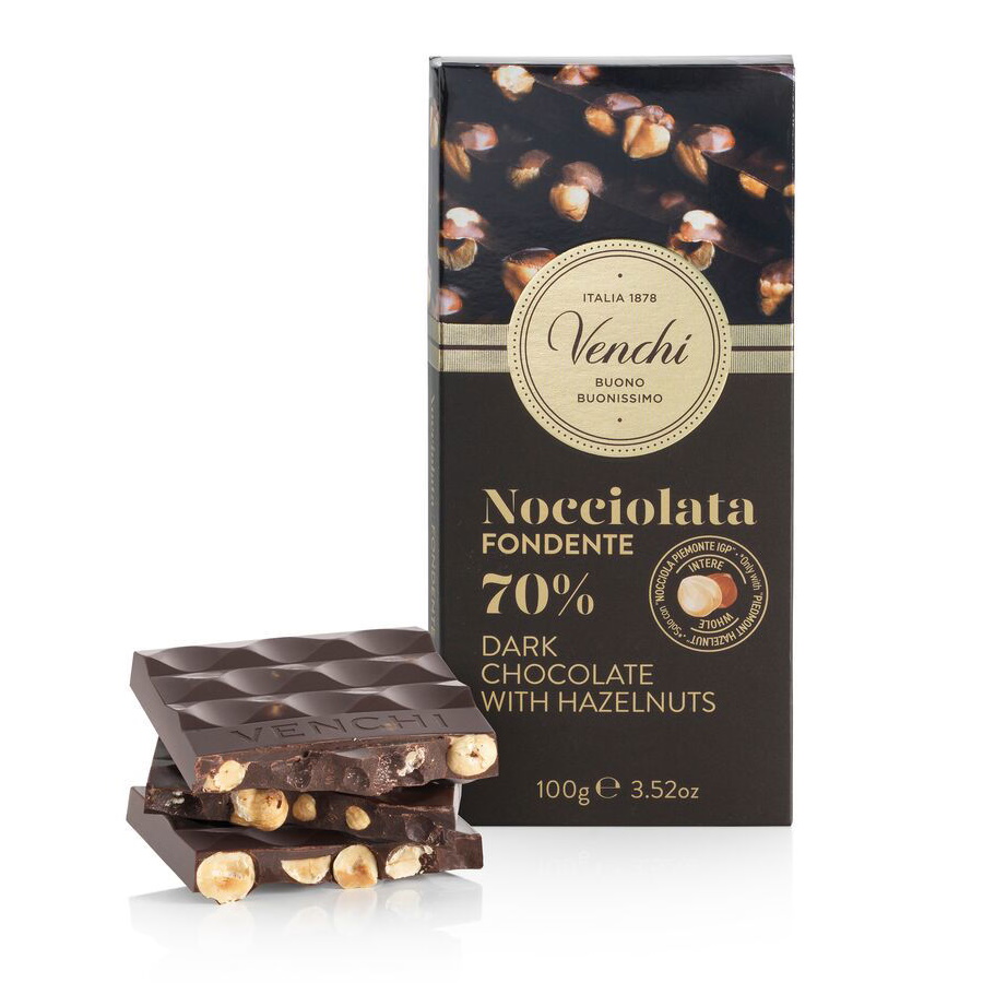 hořká 70% čokoláda s celými lískovými ořechy 100g VENCHI