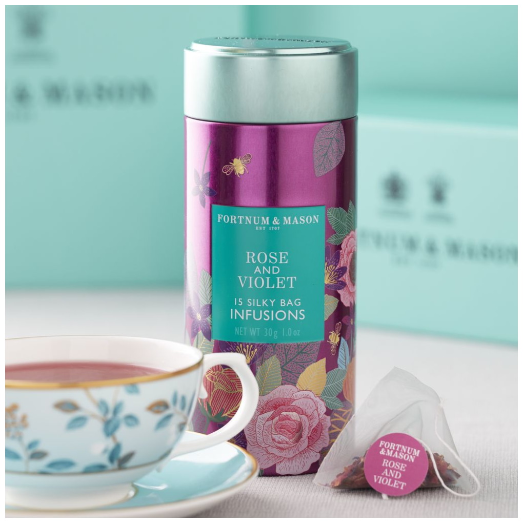 bylinný čaj RŮŽE & FIALKA 15 hedvábných pyramid / 30g od Fortnum & Mason